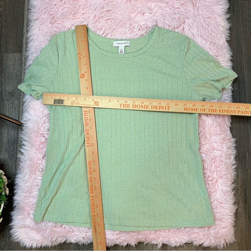 Vintage America Pastel Mint Sage Green Basic Ribbed Tee Shirt Blouse Sz L - Picture 5 of 7